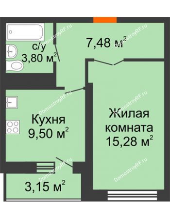 1 комнатная квартира 37,63 м² - ЖК НЕБО на Ленинском, 215В
