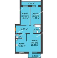 3 комнатная квартира 83,18 м² в ЖК Норма, дом № 1, блок секции №4, №5 - планировка