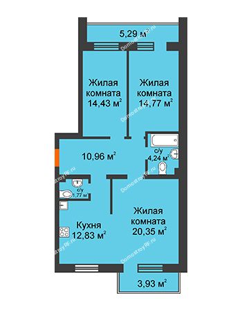 3 комнатная квартира 83,18 м² в ЖК Норма, дом № 1, блок секции №4, №5