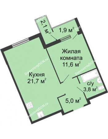 1 комнатная квартира 43,8 м² - ЖК Доломановский	