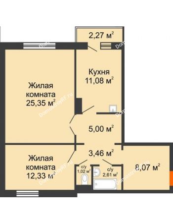 2 комнатная квартира 69,6 м² в ЖК Иннoкeнтьeвcкий, дом № 6