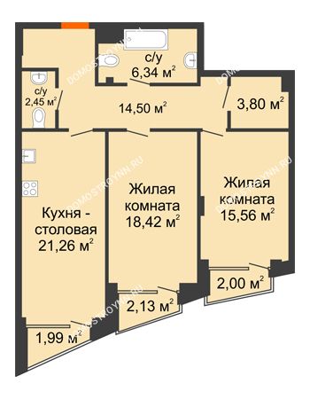 2 комнатная квартира 84,31 м² - Клубный дом на Ярославской