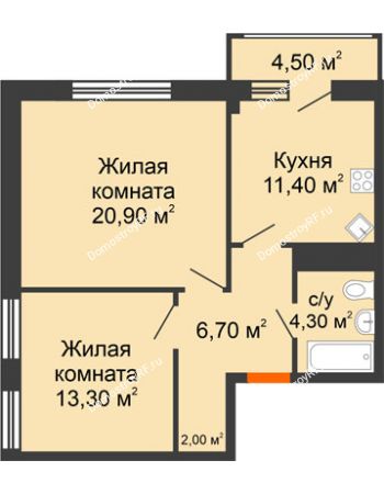 2 комнатная квартира 63,1 м² - ЖК Дом № II-3 в мкр. Елецкий