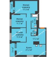 3 комнатная квартира 91,8 м² в ЖК Октябрьский, дом ГП-4 - планировка