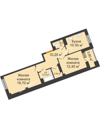 2 комнатная квартира 60,8 м² в ЖК Манхэттен О2, дом Дом 2